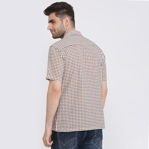 Image of Raymond Men Regular Fit Print Pattern Pure Cotton Hidden Button Down Half Sleeve Casual Shirt