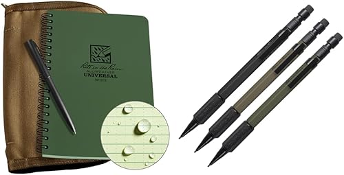 Rite in the Rain Kit de espiral lateral resistente a la intemperie cubierta de tela CORDURA, cuaderno verde de 4.625 x 7 pulgadas, bolígrafo