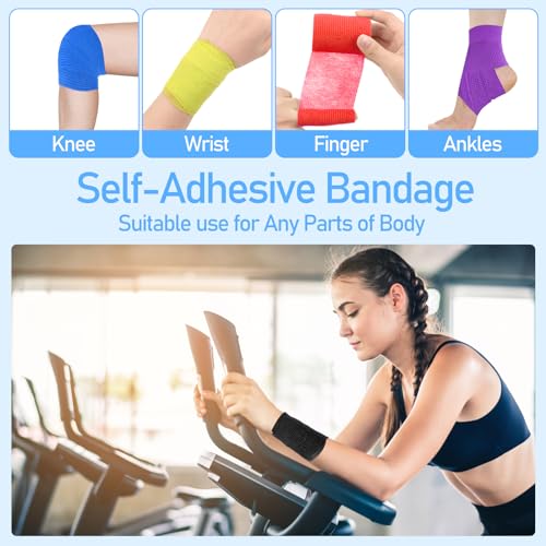 RISVOWO 12 Rollen Selbstklebender Verband, Haftbandage, Elastische Selbsthaftende Verband, Vliesstoff Selbsthaftende Bandage, für Stretch Sportler, Handgelenk, Knöchel, Pet Grooming (7,5cm x 4,5m)