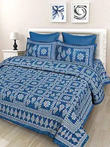 SheetKart Floral 144 TC Cotton Double Bedsheet with 2 Pillow Covers, Blue