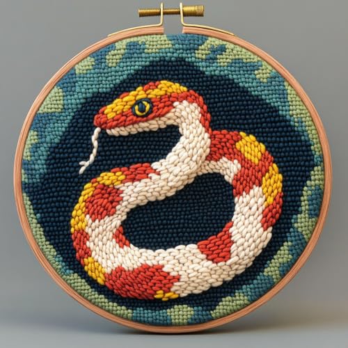 DIY Punch Needle Kits Snake Easy for Beginners Punch Needle Embroidery Set with Hoop Stamped Pattern for Craft Lovers and Home Decor
