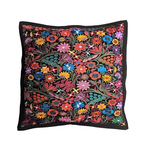 ALKIMIA INC Mexican Handmade Pillow Cover Chiapas Embroidery (Black)
