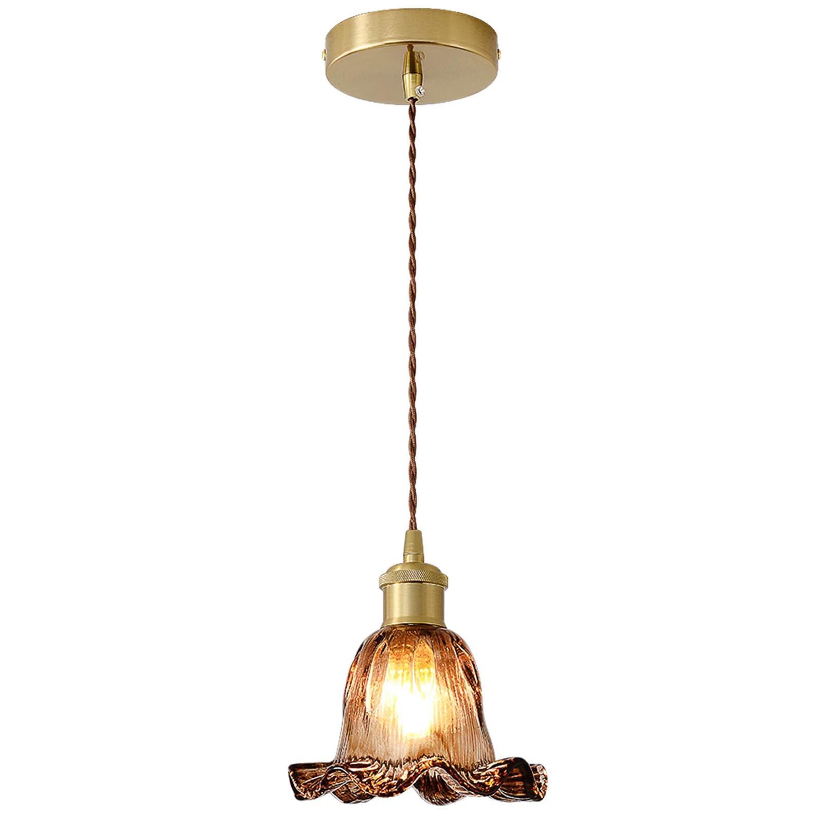 HUAYUSEDF ﻿Vintage Decoration Pendant Light, Adjustable Hanging Lamp with Glass Lampshade,Mid Century Chandelier for Kitchen Island, Bedroom, Living Room, Hallway Ceiling Fixture(6.7 * 7")
