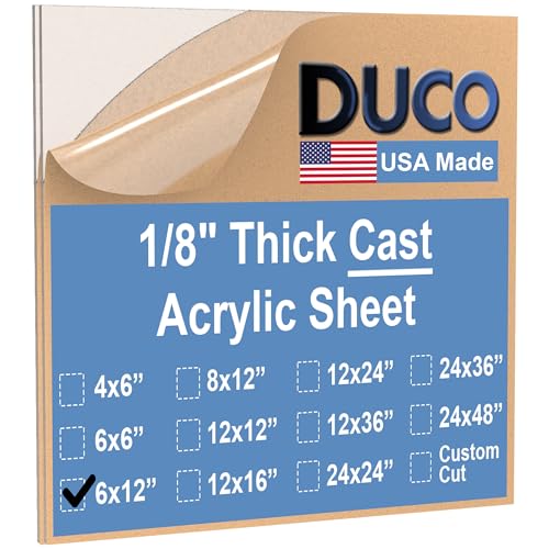 Image of Duco Clear Cast Acrylic Sheets 1 /8 inch (3mm) Thick 6 inch x 12 inch - 2 Pack of USA-Made Transparent Plexiglass Sheet - Shatter Resistant Acrylic Board for Window Replacements, Displays, Signs, & Barriers
