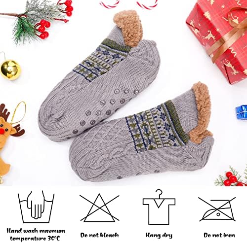 Slipper Fluffy Socks for Women Men,Non Slip Knitted Thick Fleece Lined Warm Cosy Fuzzy Bed Slippers Socks for Unisex in Home Bed Floor(One Size Grey)