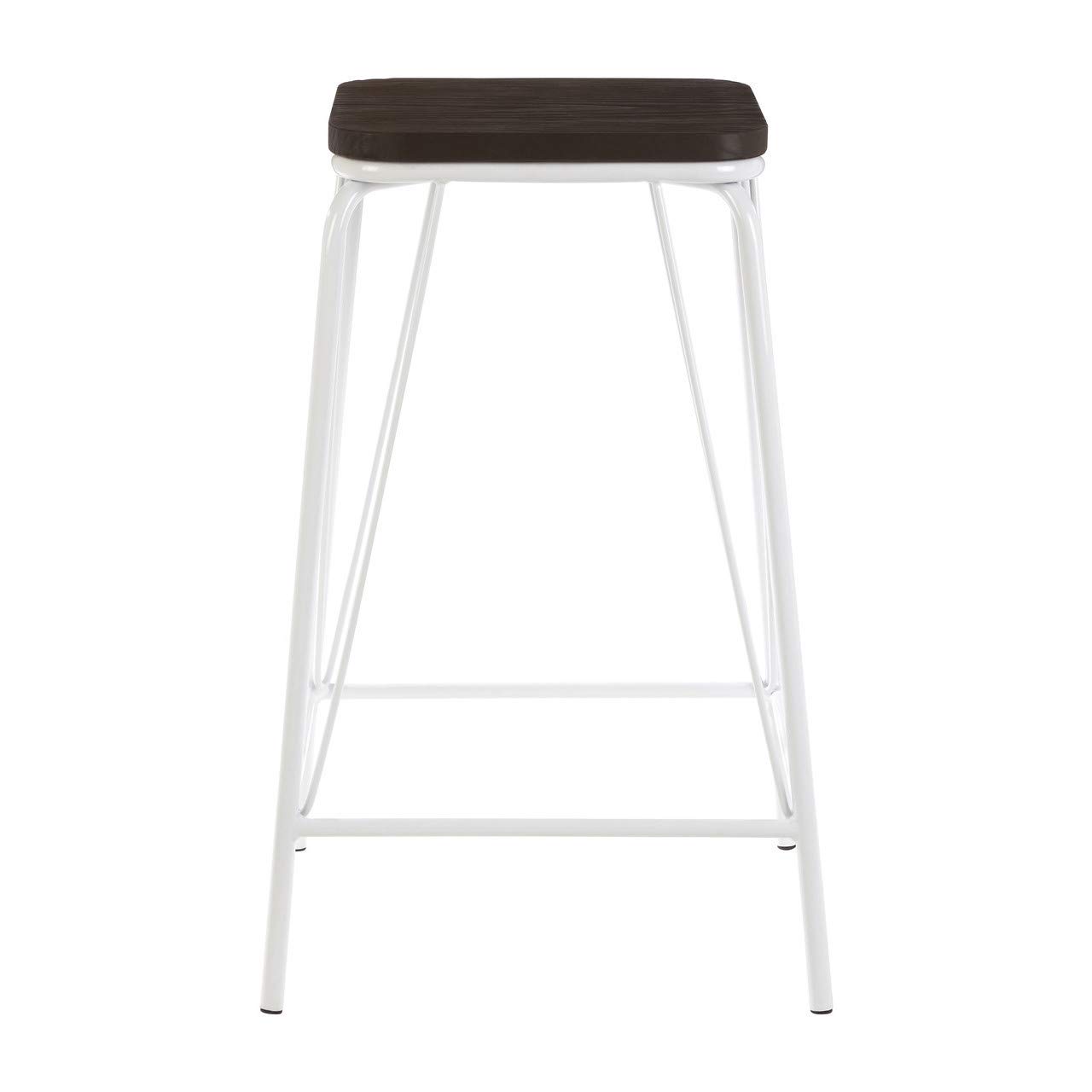 Premier Housewares Metal and Elm Wood Bar Stool - White