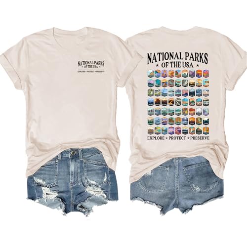 National Parks of The USA Shirt Outdoor Adventure T-Shirt Nature Hiking Camping T-Shirt Khaki
