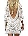 BAISHENGGT Damen Boho Rückenfrei Spitze Bikini Cover Up Strandkleid Sommerkleid Weiß One Size passt S-M