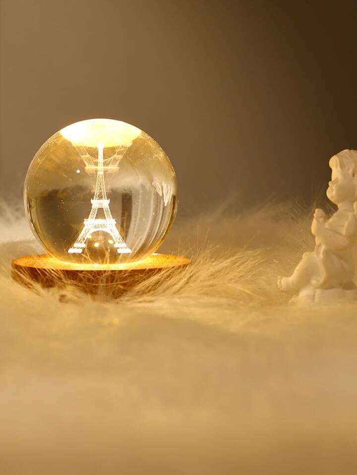 Image of UCRAVO Eiffel Tower Crystal Ball Creative Small Gift Crystal Ball Small Night Lamp with Light-Emitting Base Paperweight Display Sculpture Home Decor Gifts for Women Friends Carving Decoration