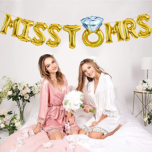 Toniful 16 Inch Gold Miss To Mrs Letter Balloons, Diamond Ring Balloons For Wedding Foil Balloons For Bachelorette Party Anniversary Couple Sweetheart Party #TOP3