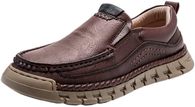 HBJWOV Shoes Men's Retro Round Toe Slip-on Loafers Comfortable Low-top Thick Soled Oxford Shoes Men Versatile Casual Shoes for Travel Shopping Driving