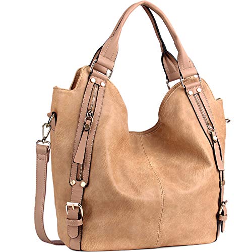 JOYSON Women Handbags Hobo Shoulder Bags Tote PU Leather Handbags Fashion Large Capacity Bags Apricot