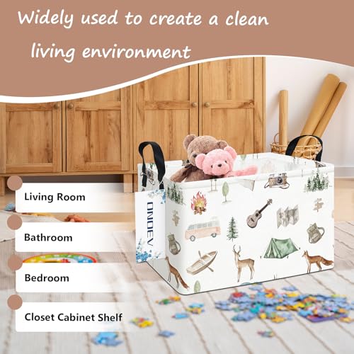 Image of Rectangular Folding Laundry Basket,Waterproof Canvas Basket,Gift Basket,Suitable for Children's Room,Office,Clothes,Toys Storage(Outdoor adventure)