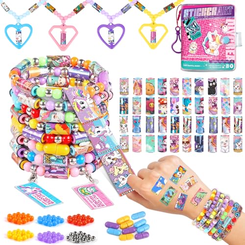 El Mejor Listado de Kits de fabricación de abalorios - los preferidos. 47 Plunack - Kit de pulsera de pegatinas con libro, incluye 480 pegatinas de pulsera de despegar y pegar, juego de abalorio para niños, kits de fabricación de collares para niñas...