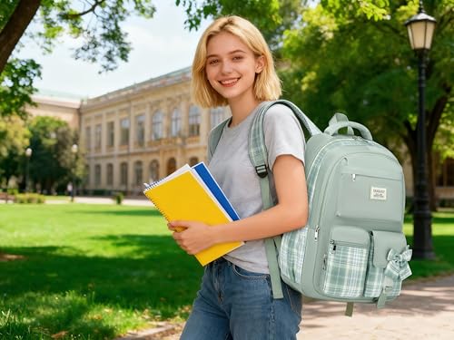 Image of School Backpack for Teens, Girls Backpack for Middle High School Big Sthdent Cute Bookbag for Women Aesthetic School Bag (Green)