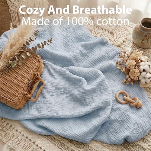 Image of Muslin Mini Crib Sheet (38 inchx24 inch), 100% Cotton Cover, Breathable & Soft Mattress Pad, Boho Blue for Boys(1 Pack)