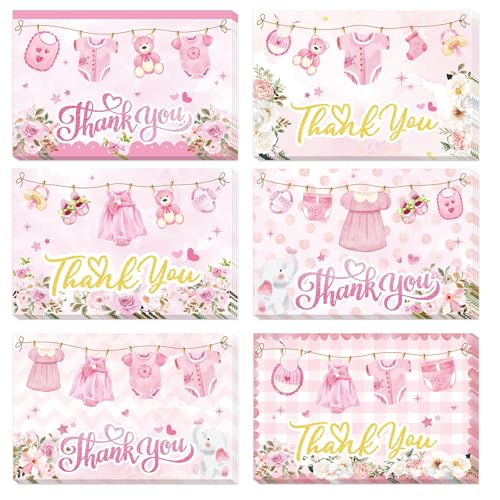 WERNNSAI Baby Thank You Cards - 24 PCS Thank You Cards with Envelopes Stickers for Girls Kids Sweet Baby Party Supplies Appreciation Greeting Card Thank You Notes for Birthday Party Baby Shower
