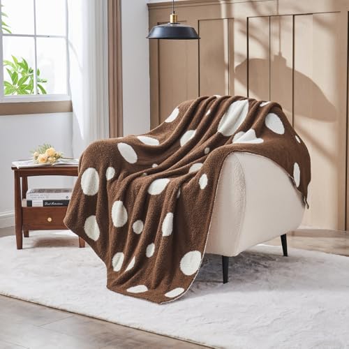 Image of CozeCube Reversible Knit Throw Blanket, Brown White Polka Dot, 60 inchx80 inch