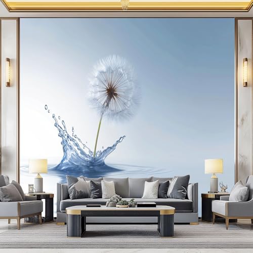 WHUOEUCO Papel Tapiz Fotográfico 3D Diente León Salpicadura Agua 350x256 cm Papel Pintado Panorámico, Murales Decoración Pared Moderna para Cuarto de Niño, Salón, Oficina