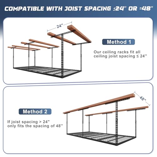 Image of 4X8FT Overhead Garage Storage Rack 750LBS Capacity, 26 inch-40 inch Height Adjust