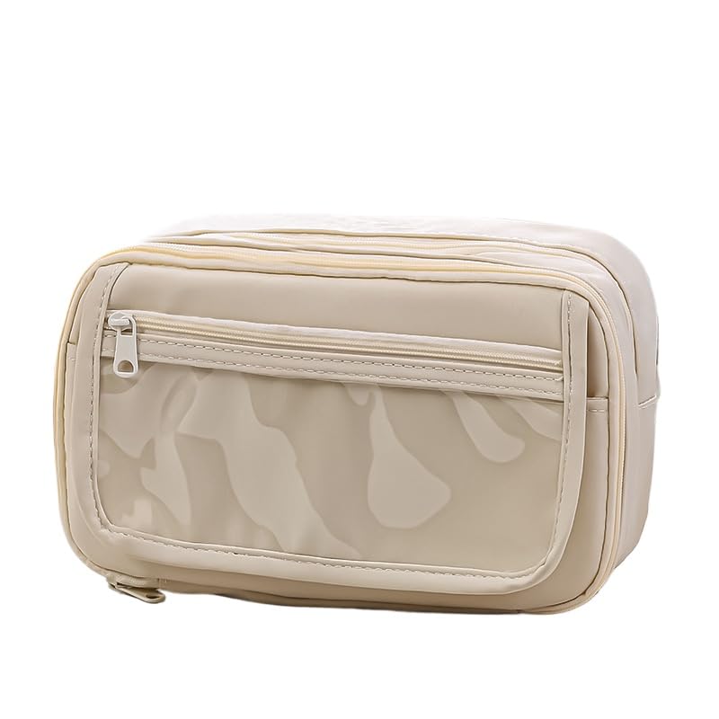 Estojo Escolar, Bolsa Estojo Tecido Oxford de Lápis Grande Capacidade com 9 Divisórios para Estudar Ou Organiza Seu Material de Papelari(Bege)