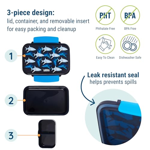 Image of Wildkin Reusable Food Container for Kids - Airtight, Leak Resistant, Dishwasher Safe - Sharks
