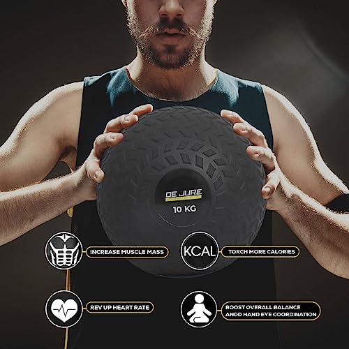 Image of DE JURE FITNESS Slam Ball 10KG for Strength Training, Crossfit & HIIT - Heavy Duty No-Bounce Medicine Ball with Textured Grip - Gym & Functional Fitness Workout Ball for Home & Commercial Use