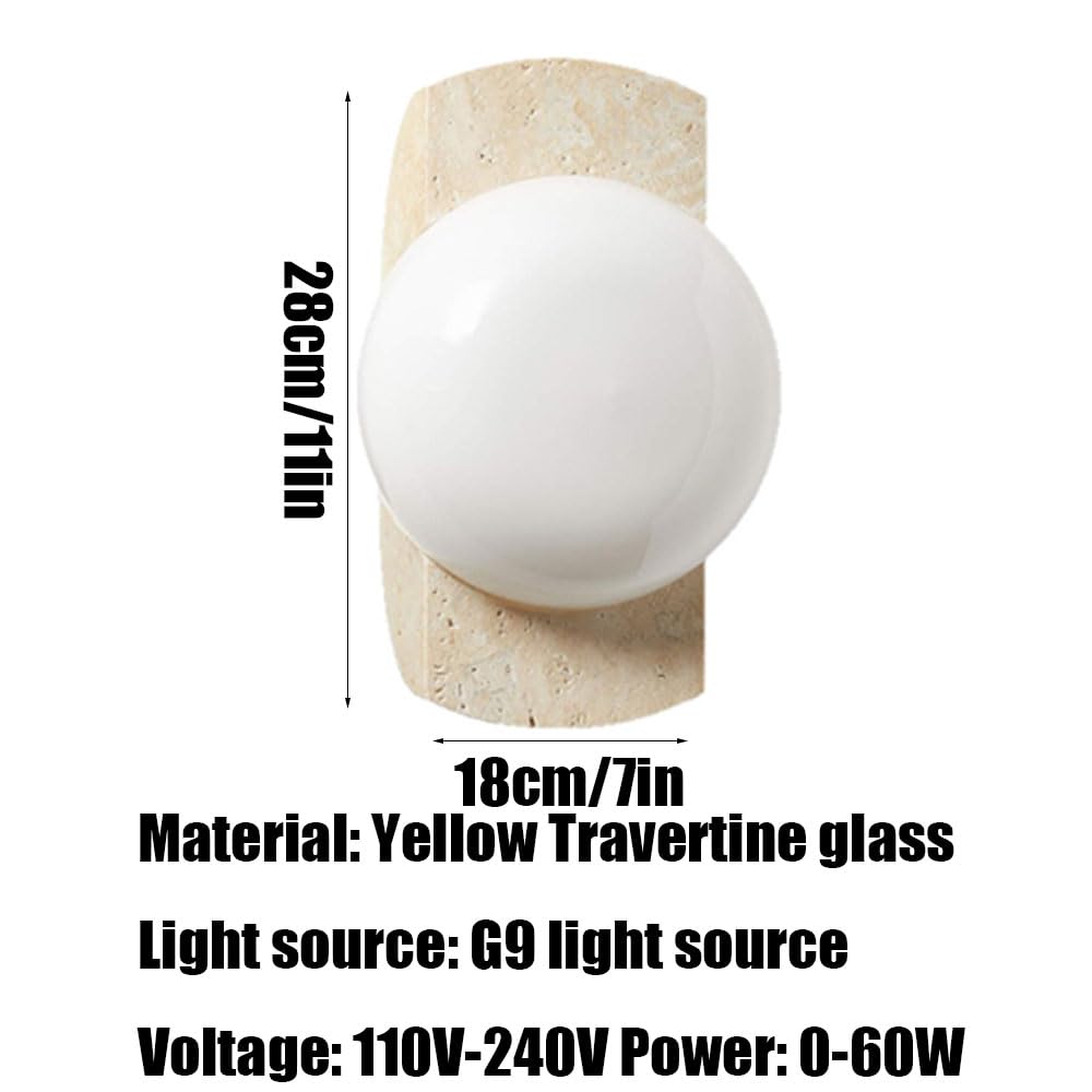 Lampada da parete con paralume in vetro a vite G9, applique in travertino giallo in stile industriale, lampada da parete con cablaggio fisso in pietra naturale, apparecchi di illuminazione dec