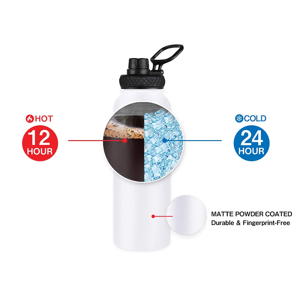 Cantimplora Aislada Doble Pared Botella Agua Acero Inoxidable Iron Flask - Aislada, Sin BPA, 3 Tapas Incluidas, Mantiene Frío 24h/Calor 12h Termo Stanley
