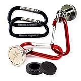 Heavy Duty Carabiner Magnet Set - Kit Includes 2 Industrial Strength Neodymium Magnetic Bases w/Eyelets, 4 Rustproof Snap-Ring Hangers (Black/Red), for Purse Keychain Refrigerator Grill Toolbox
