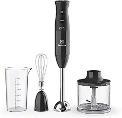Mixer Misturador Multiuso Electrolux haste inox 3 em 1 600W 2 velocidades 3 acessórios mini processador resistente temperatura capacidade 600ml livre BPA EIB20 preto 127v