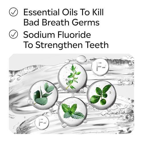Image of Listerine Total Care Alcohol-Free Anticavity Fluoride Mouthwash, 6 Benefit Oral Rinse to Help Kill 99.9% of Germs that Cause Bad Breath & Strengthen Enamel, Dye-Free, Extra Mild Mint Flavor, 1L x 2