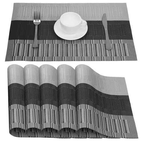 Belle Vous Set de 6 Manteles Individuales - Salvamanteles de PVC Gris y Negro Antideslizantes Antimanchas y Lavables para Cocina Mesa de Comedor Escritorio Restaurante Salón Hotel