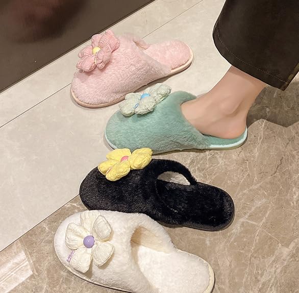 Women Men Flowers Slippers Soft Warm Slides Memory Foam Cute Faux Fur Sandals Indoor House Home Shoes Winter3
