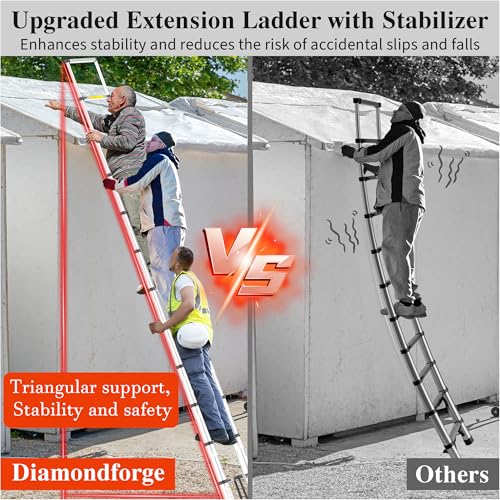 Image of Telescoping Ladder, 12.5 FT Aluminum Extendable Ladder, 330 Lbs, Silver | Telescopic & Retractable, Collapsible Extension Ladder for House, Roof, RV & Travel Trailer