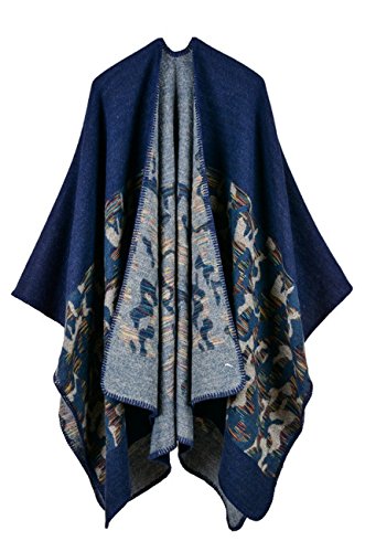 Image of FOURSTEEDS Womens Lattice Knitted Cashmere Reversible Oversized Blanket Ponchos Cardigans Coat Sweater