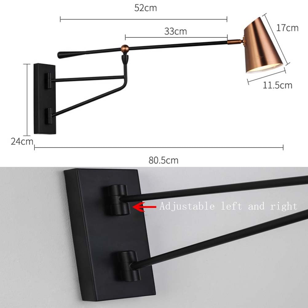 Kinkiet LED retro, regulowany, obrotowy, z czarnym metalowym ramieniem, do użytku wewnętrznego, lampka nocna, vintage, industrialny design, lampa ścienna z długim ramieniem do czytania w sypialni, bi