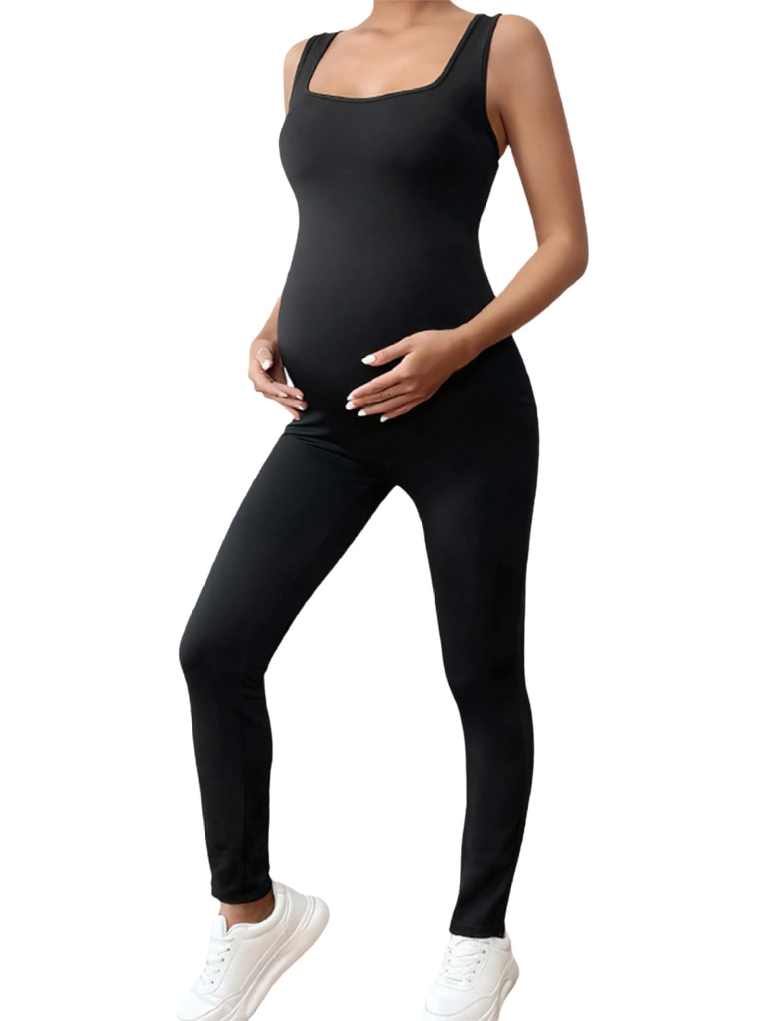 Combinaison de maternité sans manches extensible pour femme - Pour le sport, le yoga, la maternité - Avec col en U