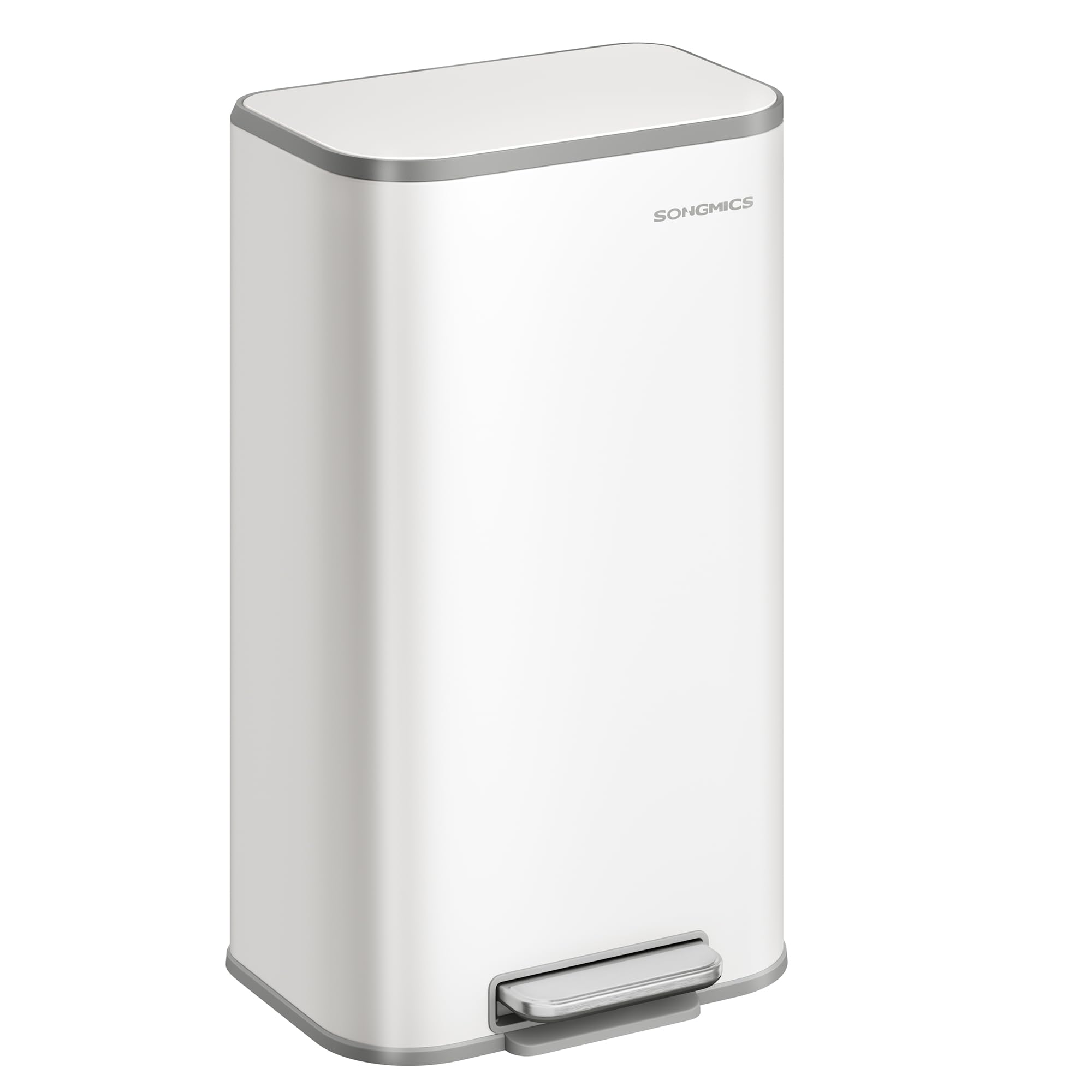 SONGMICS Kitchen Bin, 30 L Pedal Bin, Steel Trash Bin, Soft-Close Lid, Stays Open, Inner Bucket, Wide Non-Slip Pedal, Cloud White LTB546W01 โ image 1