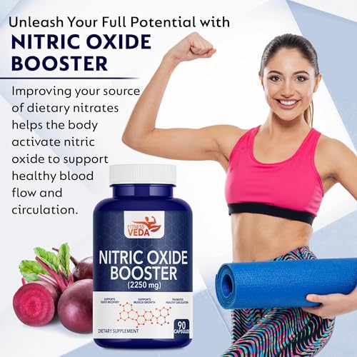 Image of Nitric Oxide Booster 2250mg with Arginine HCL, AAKG & L Citrulline| Pre Workout Supplement for Stamina, Strength, Endurance, Muscle Pump & Blood Flow - 90 Veg Capsules