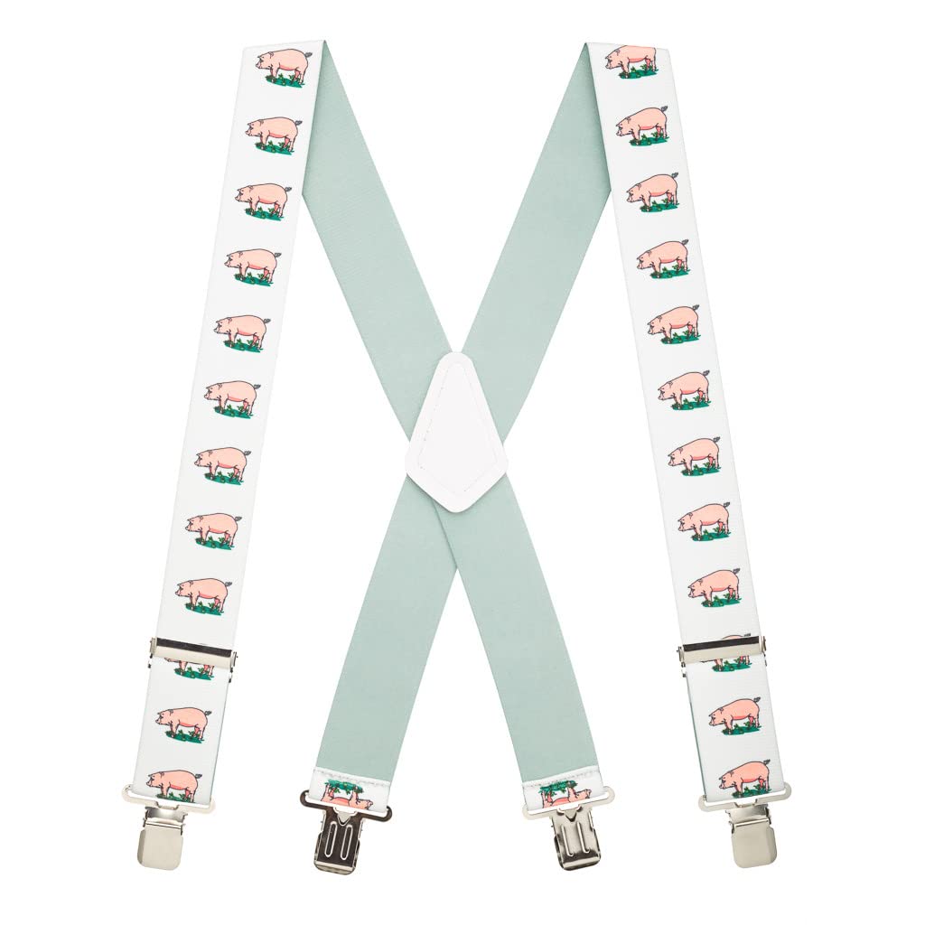 Suspender Store Novelty Pig Suspenders - 2-Inch Wide Elastic - X-Back - Clip - 54