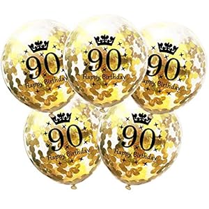 DIWULI, 5 Stück Geburtstags Luftballons, Zahl 90, Happy Birthday, Konfetti Sterne Latex-Ballons Gold, Latex-Luftballons…