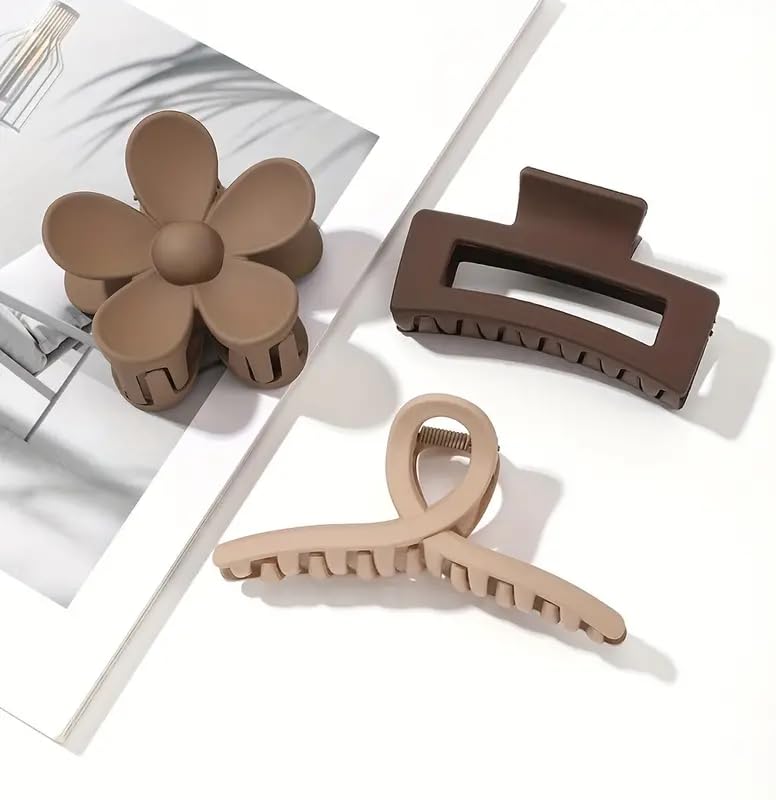 Image of Bakefy-3 Piece Large Claw Clips Hair Clips for Women Thick Hair, Multi-Styles Matte Non-slip Hair Clips,Strong Hold Jaw Clip Neutral and Black