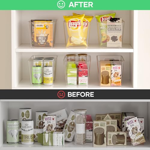6 Pack Clear Plastic Storage Bins, 11" Large Pantry Organizer Bins with Handles, Plastic Containers for Refrigerator,BPA-Free Perfect for Kitchen,Fridge,Cabinet,Pantry,Bathroom,Closet Organization - Image 6