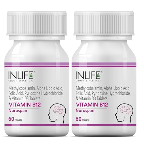 Image of INLIFE Vitamin B12 (Methylcobalamin) 1500mcg Supplement with ALA, Folic Acid, Vitamin D3 | Nerve and Brain Health for Men & Women - 60 Tablets(Pack Of 2,120)