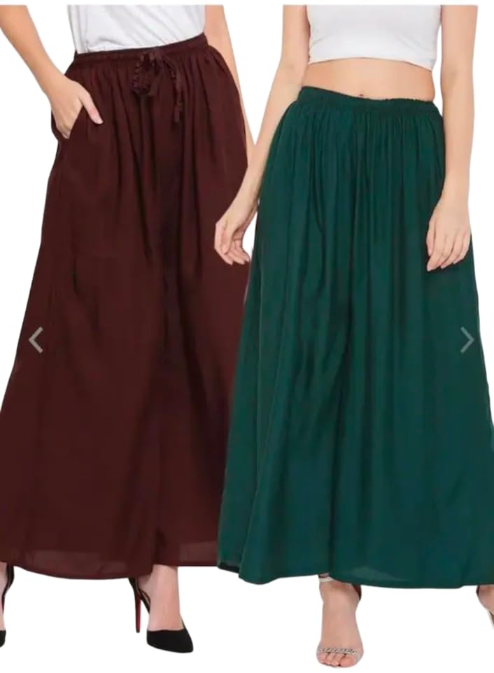 Image of Women's Jumbo Combo Palazzo | Extra Wide Leg Flared Ethnic Trousers | Pack of High Waist Relaxed Fit Palazzos for Women | Stylish Plain Solid Color Bottom Wear for Kurti & Tops | Jumbo Value Pack