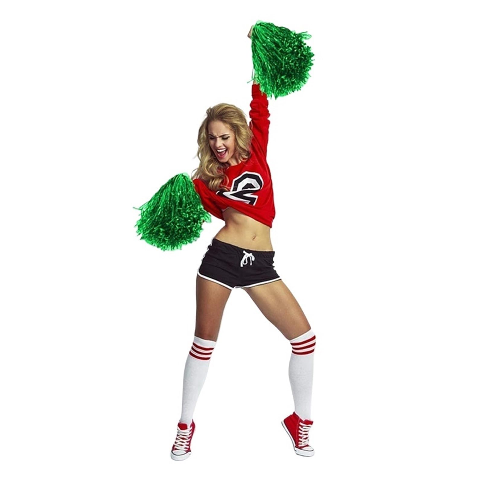 Cheer Leading Poms Lot de 48 pompons pom-pom girl en aluminium métallisé avec poignée plastique, vert
