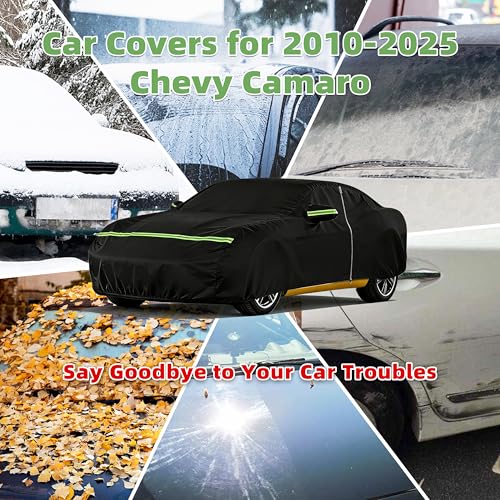 Image of Car Cover for Chevy Camaro 2010-2025, Custom Fit Waterproof All Weather Full Car Cover, Windproof Outdoor Cover with Driver-Side Zipper Door
