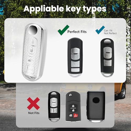 Image of Car Key Fob Cover for Mazda, Rhinestone Wristlet Case, White | Wear-resistant TPU shell, non-stretch rhinestone wristlet, daily splash, scratch and drop protection, normal signal use
