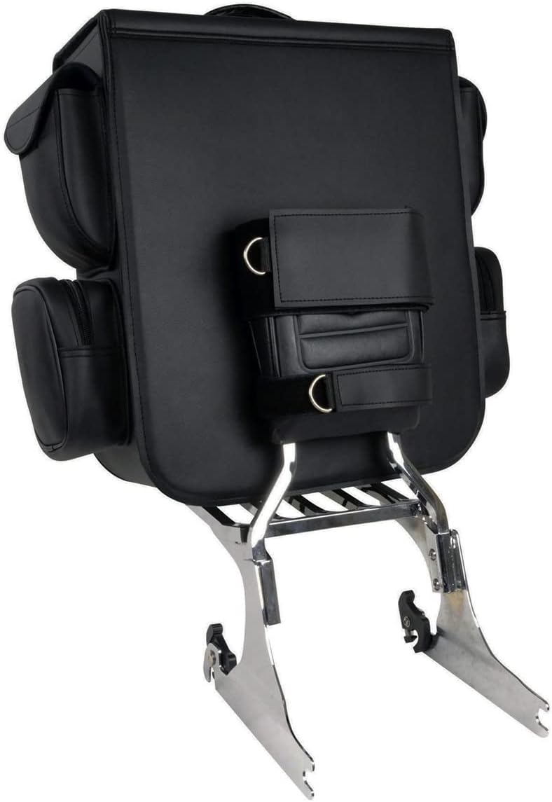 Milwaukee Leather SH584-BLK-PCS Black PVC Two Strap Sissy Bar Bag (16X19X7), One Size
